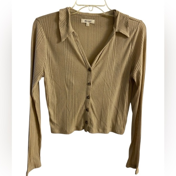 Madewell Polo Shirt Drill Variegated Khaki Button Up Large - Picture 2 of 7